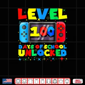 Level 100 Days of School Unlocked Gamer Video Games Boys Shirt 4 Design Level 100 Days of School Unlocked Gamer Video Games Boys Shirt 1