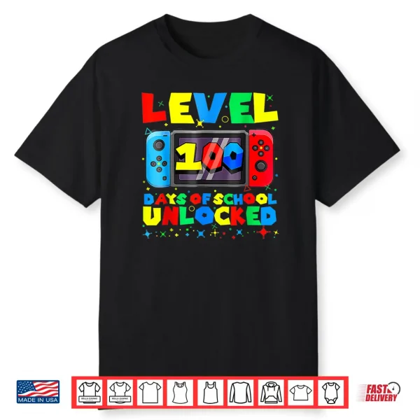 Level 100 Days of School Unlocked Gamer Video Games Boys Shirt
