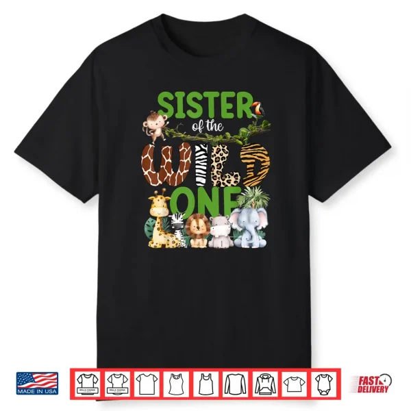 Sister of The Wild One Safari Jungle 1St Birthday Kids Shirt