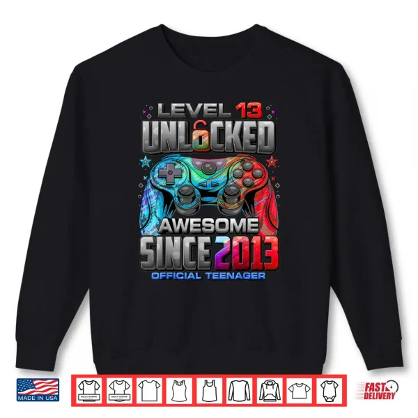 Sweatshirt Level 13 Unlocked Awesome Since 2013 13th Birthday Gaming Shirt