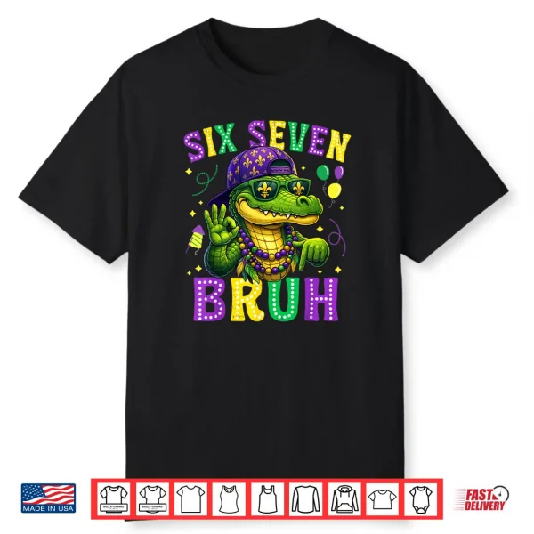 Mardi Gras Six Seven Bruh Mardigator Alligator 6 7 Meme Boys Shirt