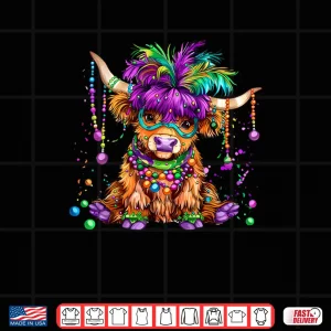 Design Mardi Gras Highland Cow Moody Gras Funny Pun Fat Tuesday Shirt