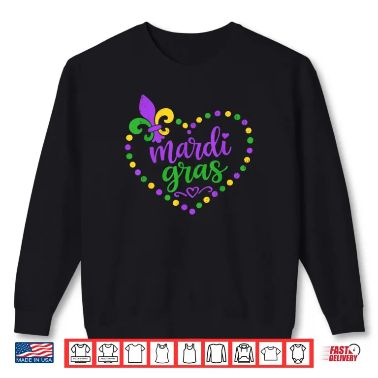 Sweatshirt Mardi Gras Carnival Hearts Jester Beads Shirt