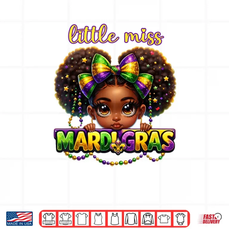 Design Little Miss Mardi Gras Messy Bun Girls Shirt