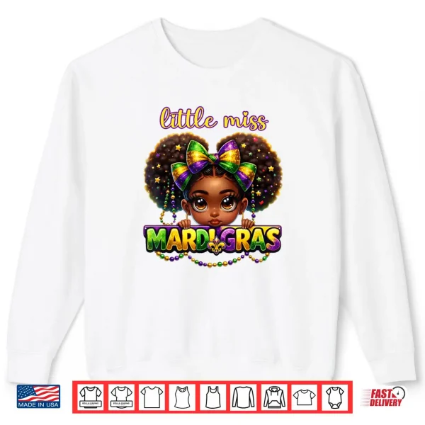 Sweatshirt Little Miss Mardi Gras Messy Bun Girls Shirt