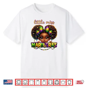 Little Miss Mardi Gras Messy Bun Girls Shirt