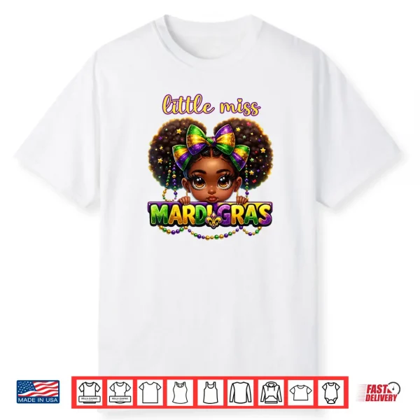 Little Miss Mardi Gras Messy Bun Girls Shirt