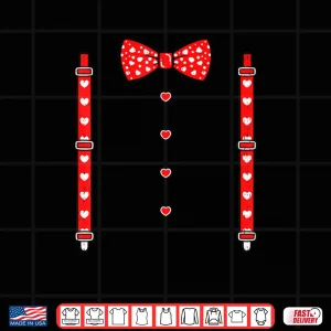Design Heart Bow Tie Suspenders Tuxedo Valentines Day Shirt