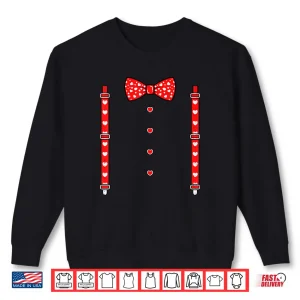 Sweatshirt Heart Bow Tie Suspenders Tuxedo Valentines Day Shirt