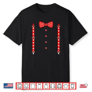 Heart Bow Tie Suspenders Tuxedo Valentines Day Shirt