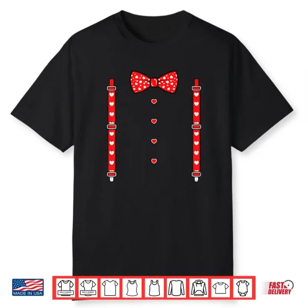 Heart Bow Tie Suspenders Tuxedo Valentines Day Shirt