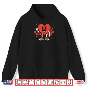 Hoodie Groovy Heart Peace Hand Valentines Day Shirt