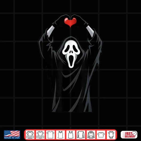 Design Ghost Red Heart Hands Scary Face Halloween Valentines Day Shirt