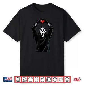 Ghost Red Heart Hands Scary Face Halloween Valentines Day Shirt