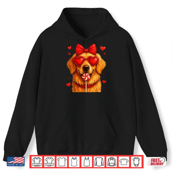Hoodie Cute Golden Retriever Valentine Heart Candy Valentines Day Shirt