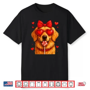 Cute Golden Retriever Valentine Heart Candy Valentines Day Shirt
