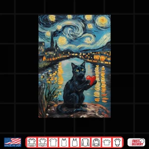 Black Cat Starry Night Van Gogh Valentine's Day Cat Lover Shirt 4 Design Black Cat Starry Night Van Gogh Valentines Day Cat Lover Shirt