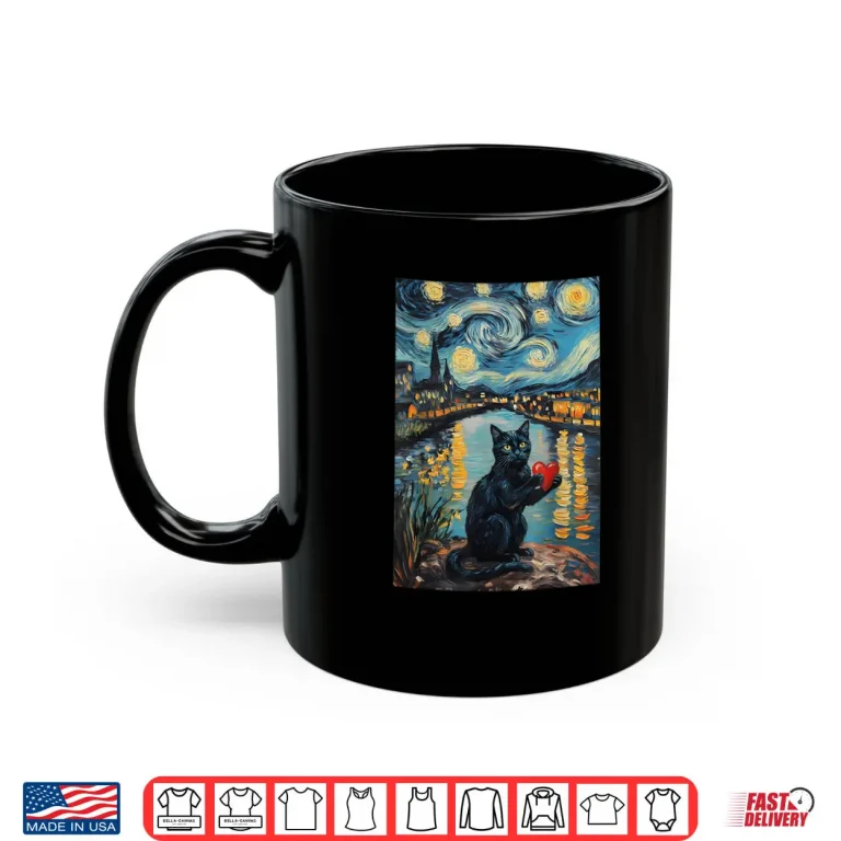 Black Cat Starry Night Van Gogh Valentine's Day Cat Lover Shirt 3 Mug Black Cat Starry Night Van Gogh Valentines Day Cat Lover Shirt