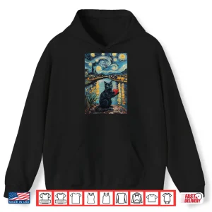 Black Cat Starry Night Van Gogh Valentine's Day Cat Lover Shirt 2 Hoodie Black Cat Starry Night Van Gogh Valentines Day Cat Lover Shirt