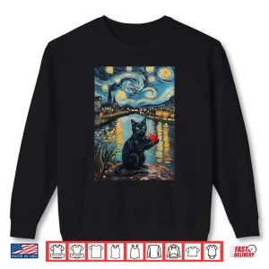 Black Cat Starry Night Van Gogh Valentine's Day Cat Lover Shirt 1 Sweatshirt Black Cat Starry Night Van Gogh Valentines Day Cat Lover Shirt