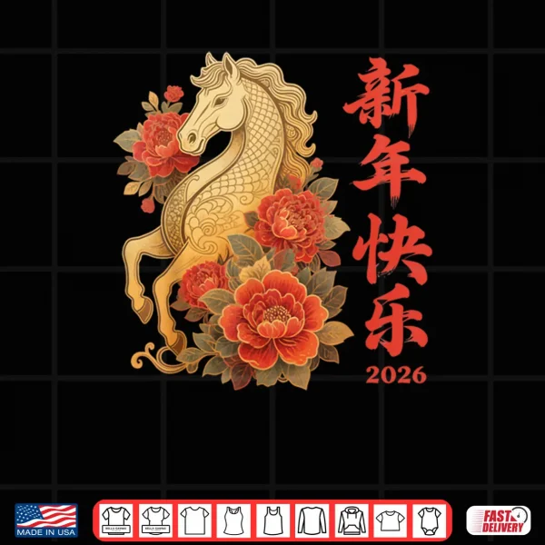 Design Red Flowers Chinese New Year 2026 Year of The Horse 2026 Shirt