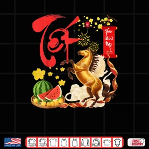 Design Peach Blossom Vietnamese Lunar New Year Horse 2026 Happy TET Shirt