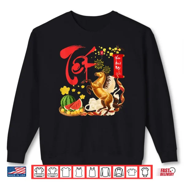 Sweatshirt Peach Blossom Vietnamese Lunar New Year Horse 2026 Happy TET Shirt
