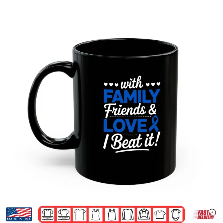 Mug I Beat It Survivor Colon Cancer Awareness Month Blue Ribbon Shirt