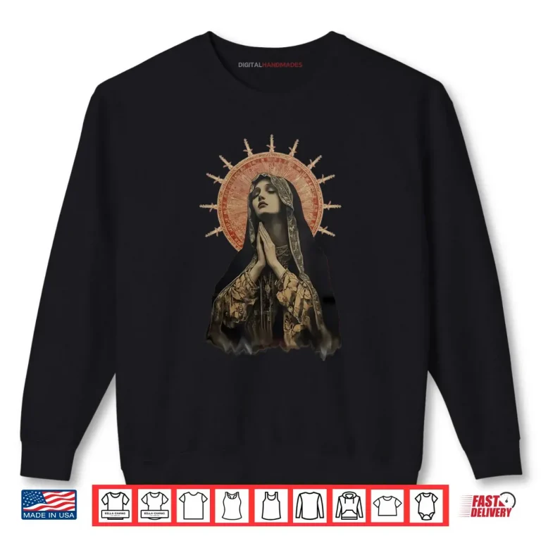 Sweatshirt Stained Glass Madonna Prayer Faith Shirt