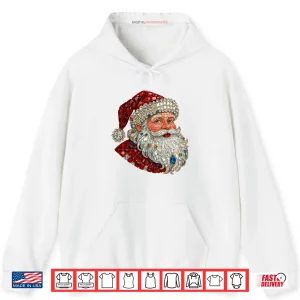 Hoodie Jeweled Glam Santa Sparkle Christmas Shirt