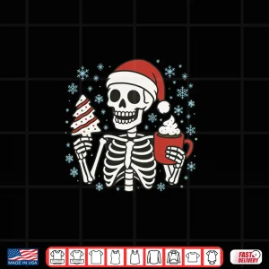 Design Christmas Skeleton Santa Skeleton with Hot Cocoa Tree Cake Long Shirt