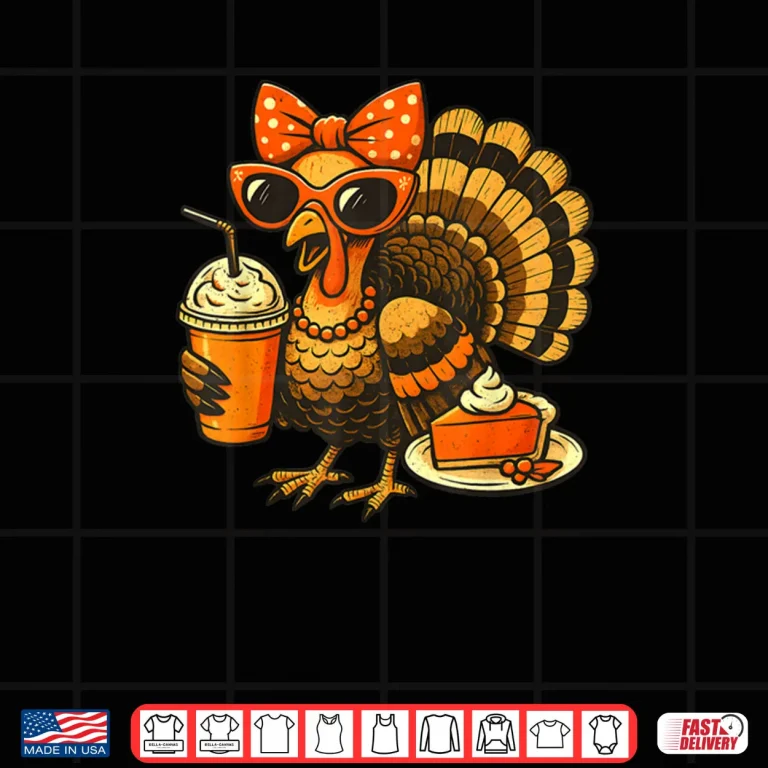 Design Turkey Drinking Coffee Bow Thanksgiving Turkey Day Shirt