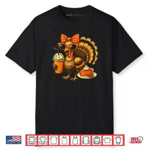 Turkey Drinking Coffee Bow Thanksgiving Turkey Day Shirt
