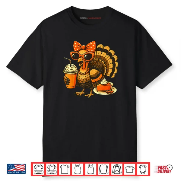 Turkey Drinking Coffee Bow Thanksgiving Turkey Day Shirt