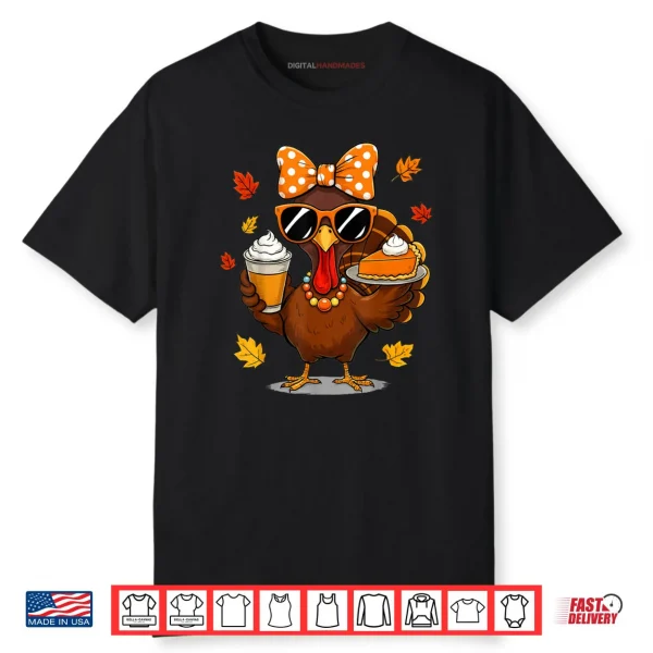 Turkey Drinking Coffee Bow Thanksgiving Day Shirt