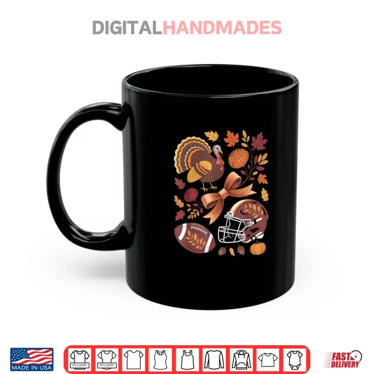 Mug Turkey Football Game Day Retro Fall Flowers Thanksgiving Shirt