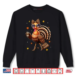 Sweatshirt Leopard Turkey Drinking Coffee Thanksgiving Turkey Day Shirt
