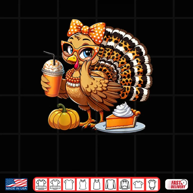 Design Cute Turkey Drinking Coffee Thanksgiving Turkey Day Shirt
