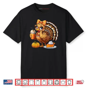 Cute Turkey Drinking Coffee Thanksgiving Turkey Day Shirt