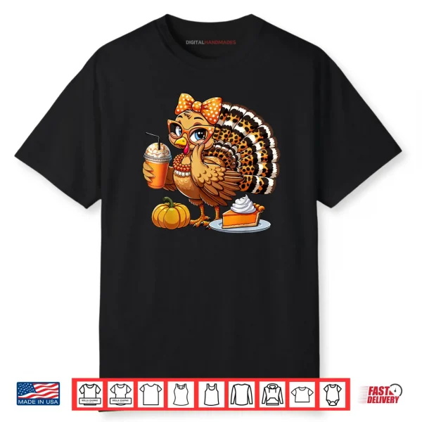 Cute Turkey Drinking Coffee Thanksgiving Turkey Day Shirt