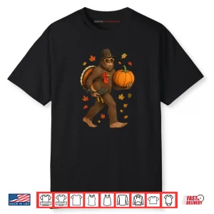 Bigfoot Pilgrim Turkey Pumpkin Thanksgiving Day Shirt