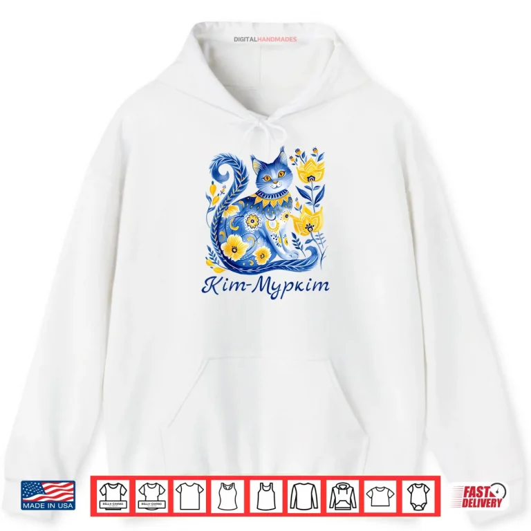 Hoodie Ukraine Cat Cute Floral Ukrainian Flag Vyshyvanka Style Shirt
