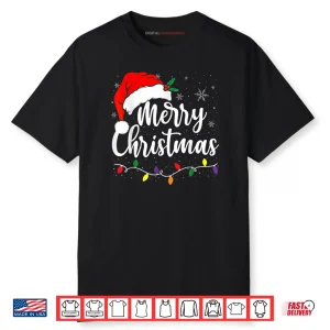 Merry Christmas Lights Red Santa Hat Xmas Family Shirt