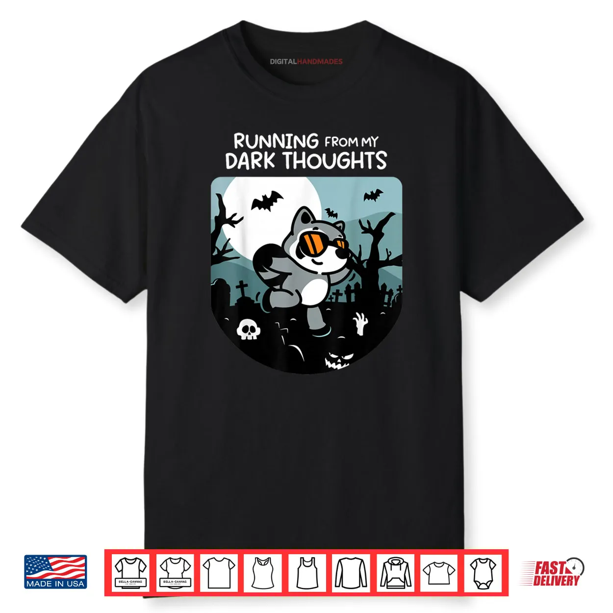 Running From My Dark Thoughts Funny Raccoon Halloween Shirt Running From My Dark Thoughts Funny Raccoon Halloween Shirt