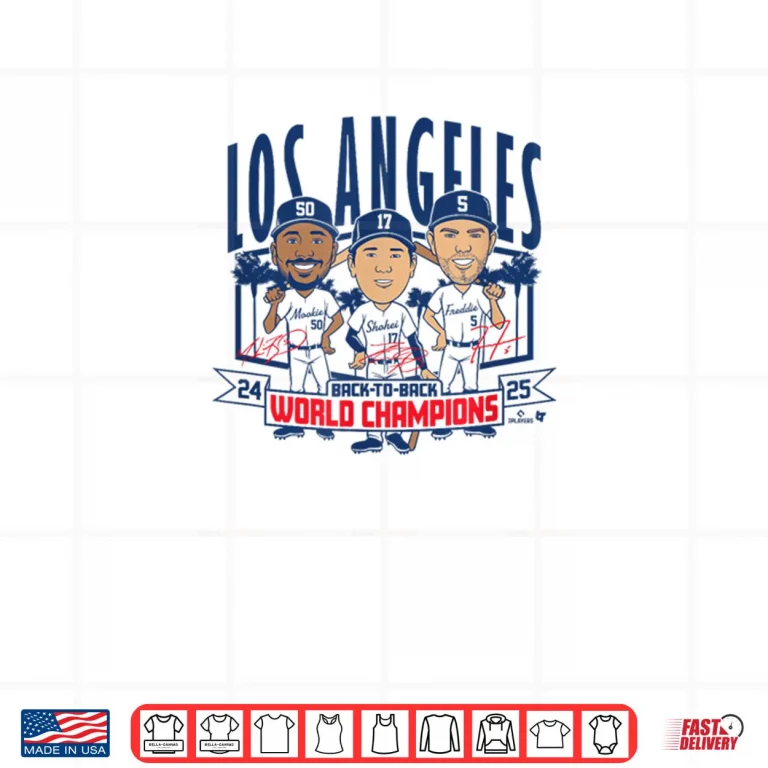 Design LA Baseball Back to Back World Champs Caricatures Shirt