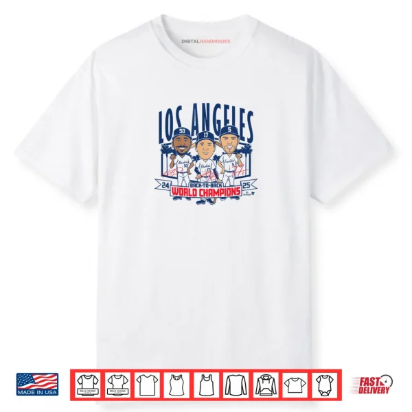 LA Baseball Back to Back World Champs Caricatures Shirt