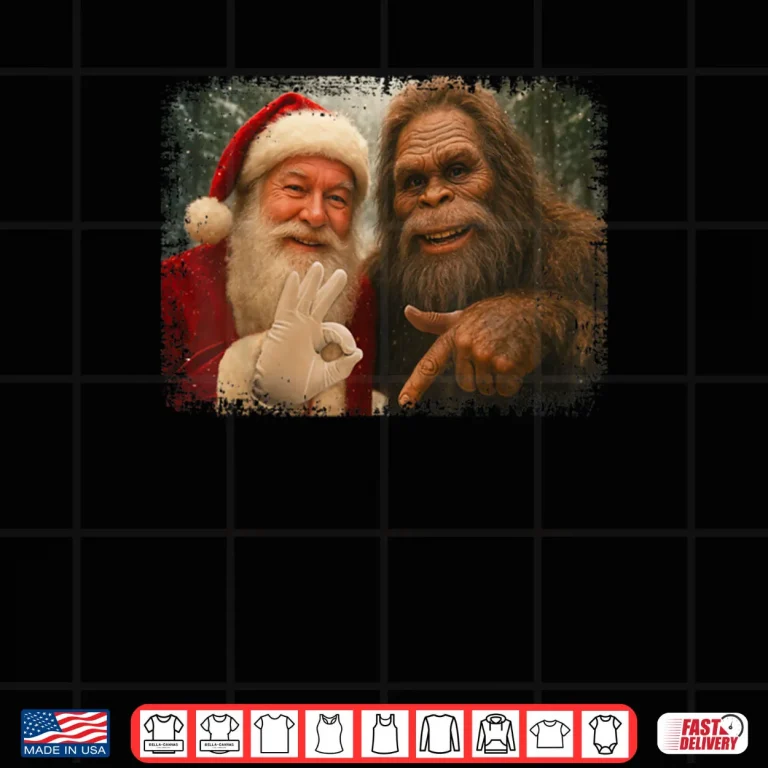 Design 67 Santa with Bigfoot Six Seven 6 7 Meme Christmas Funny Shirt