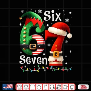 Design Six Seven 67 Meme 6 7 Elf Santa Christmas Pajamas Shirt