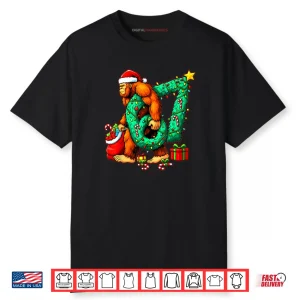 Santa Bigfoot 67 Christmas Tree Xmas Lights Funny Sasquatch Shirt
