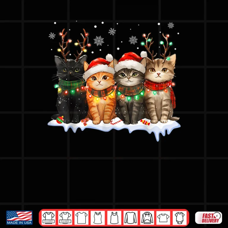 Design Cat Christmas Light Reindeer Santa Christmas Cat Lover Shirt